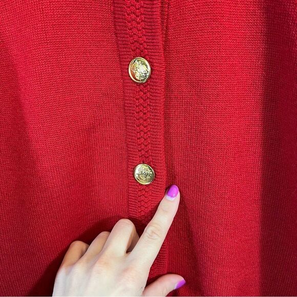 Talbots Red Merino Wool Gold Button Cardigan Sweater Medium Old Money Quiet Lux - Picture 9 of 15